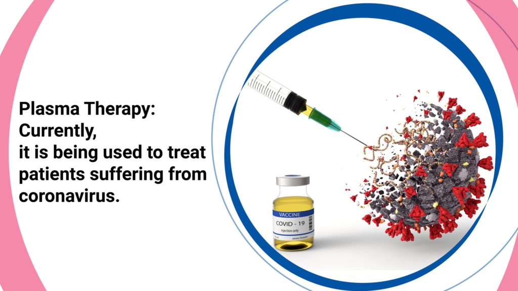 Plasma Therapy: Currently, it is being used to treat patients suffering from coronavirus