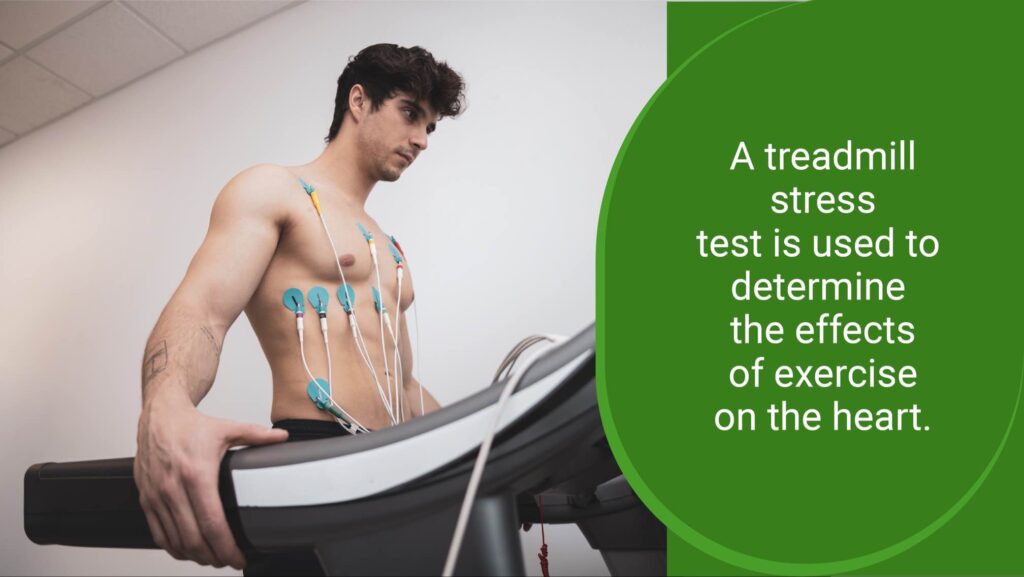 A treadmill stress test is used to determine the effects of exercise on the heart.