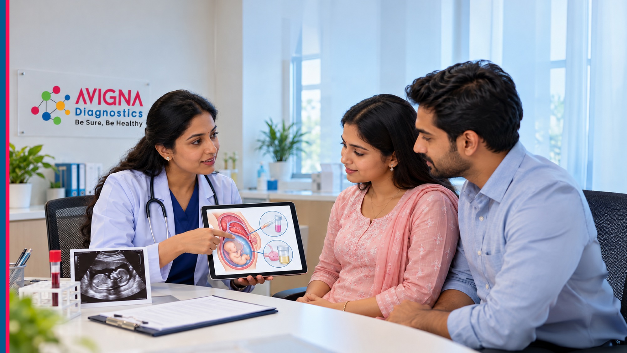 Discussing screening results with an obstetrician or genetic counsellor guides next steps.